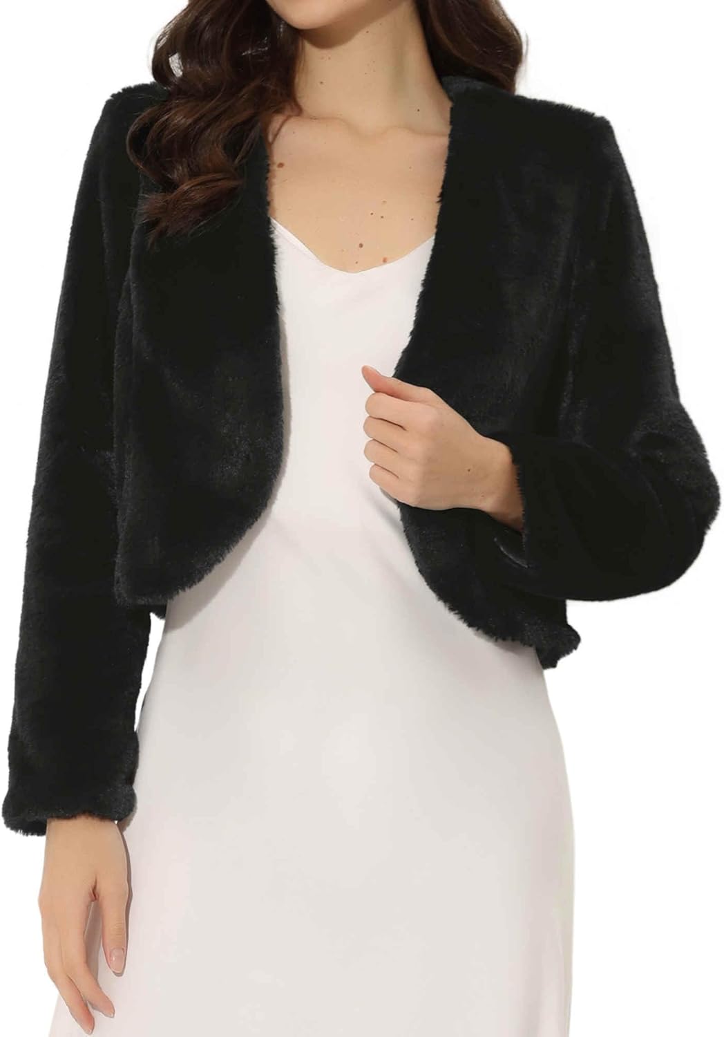Allegra K Cropped Jacket for Women - Faux Fur Wedding Bolero