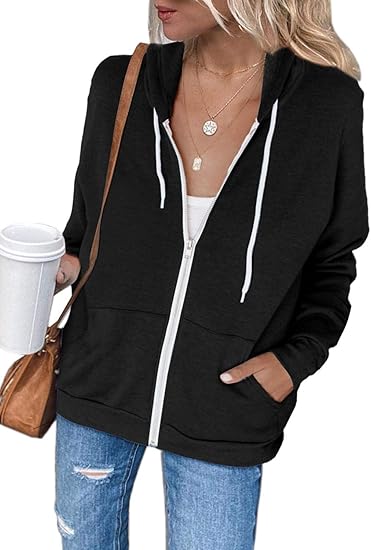 Acelitt Women Casual Long Sleeve Zip Up Hooded Sweatshirts