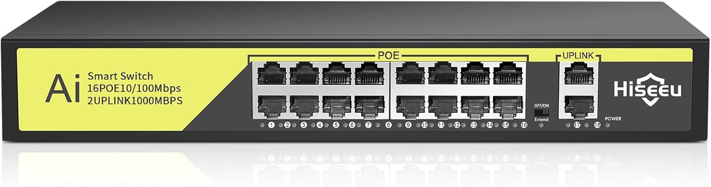 Hiseeu 16 Port PoE Switch Unmanaged for Seamless Connectivity