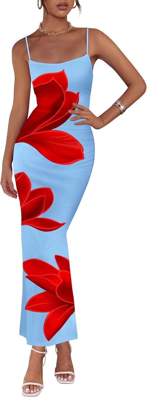 Floral Maxi Dress for Women - Summer Spaghetti Strap Style