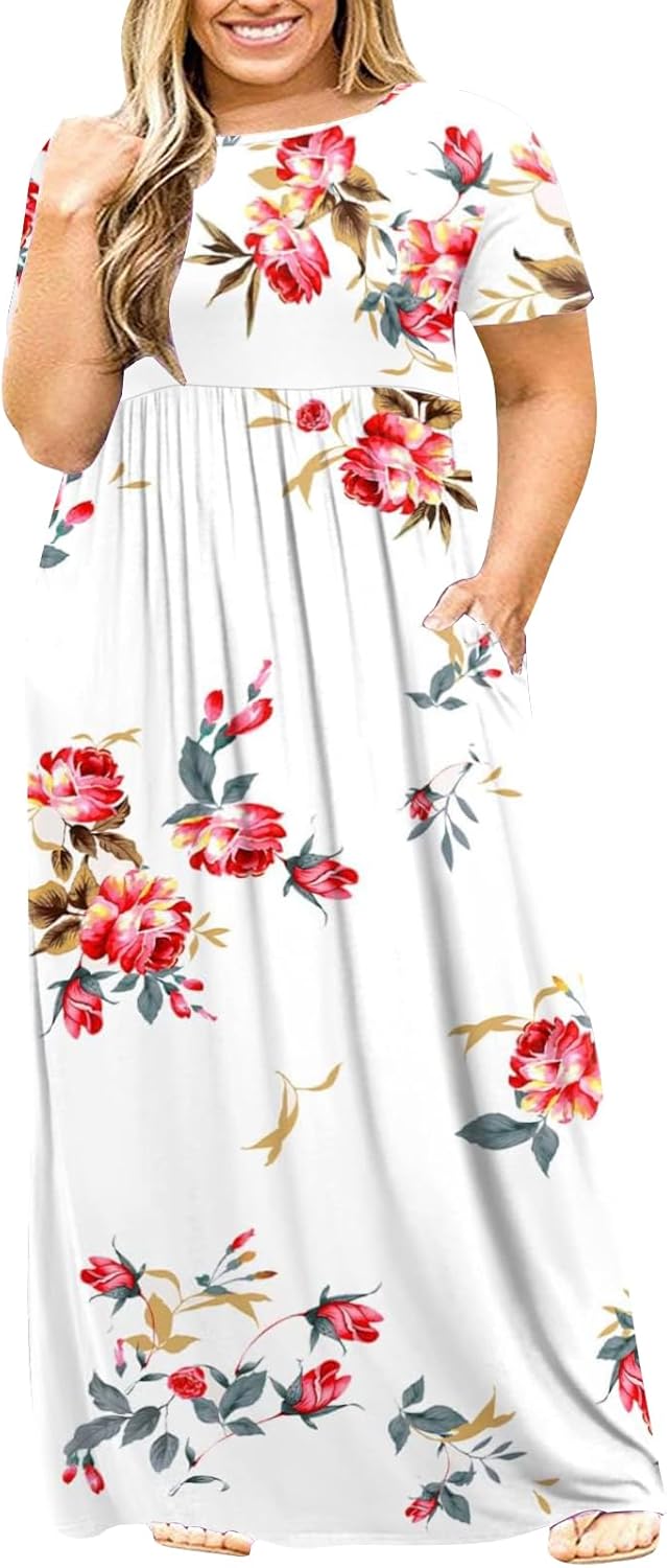Kancystore Women's Plus Size Maxi Dress with Pockets for Summer