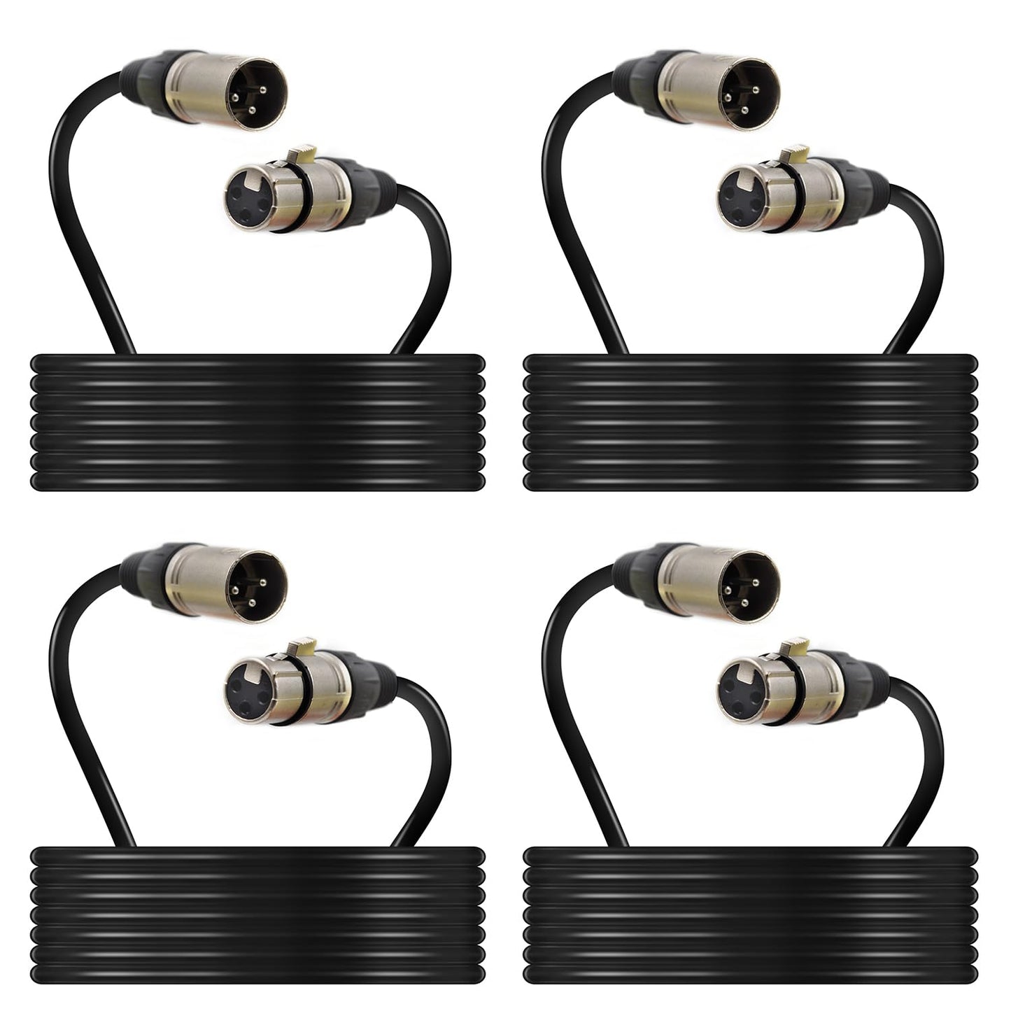 25 Foot XLR Microphone Cable 4-Pack for Superior Audio Quality