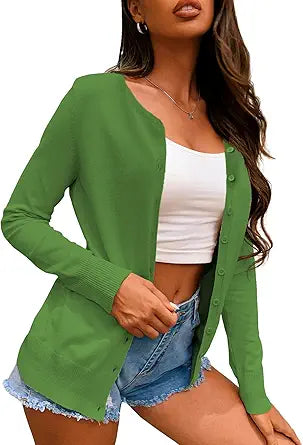 a.Jesdani Women's Button Down Crew Neck Long Sleeve Cardigan