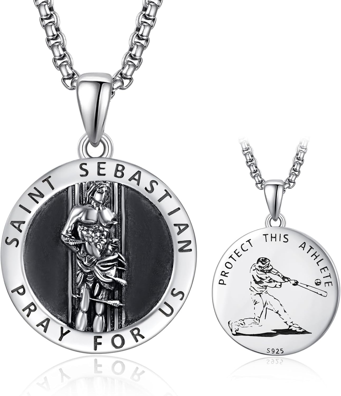 925 Sterling Silver Patron Saint Medals Amulet Necklace for Men