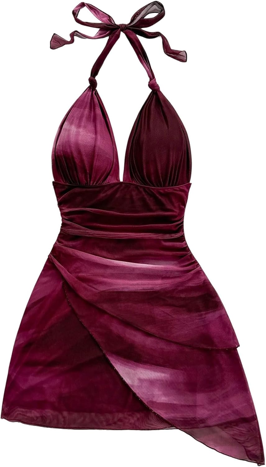 SOLY HUX Women's Sexy Tie Dye Print Halter Mini Dress Review