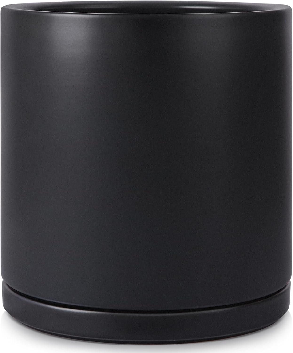 Kazeila 10 Inch Matte Black Ceramic Plant Pot with Saucer