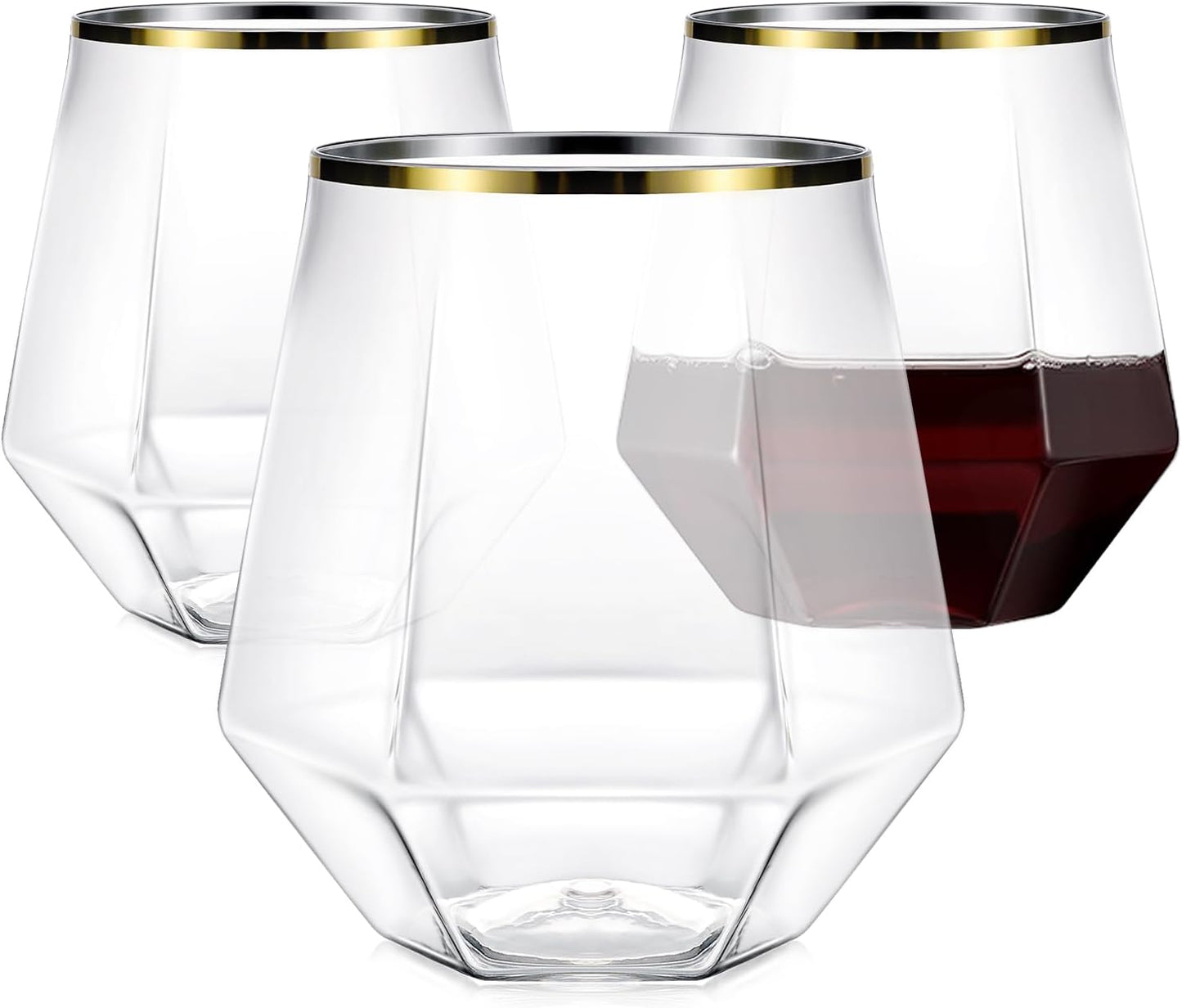 40 Pack Gold Rim Clear Diamond Stemless Glasses