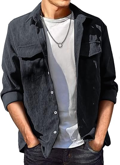 JMIERR Men's Corduroy Button Down Shirts Casual Long Sleeve Shacket