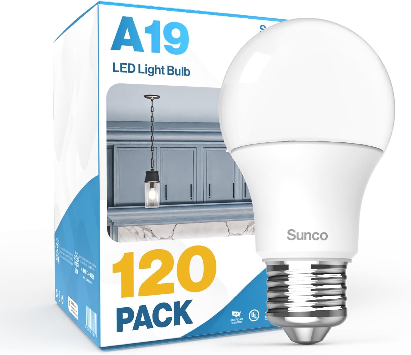 Sunco 120 Pack A19 LED Light Bulbs for Bright Home Lighting
