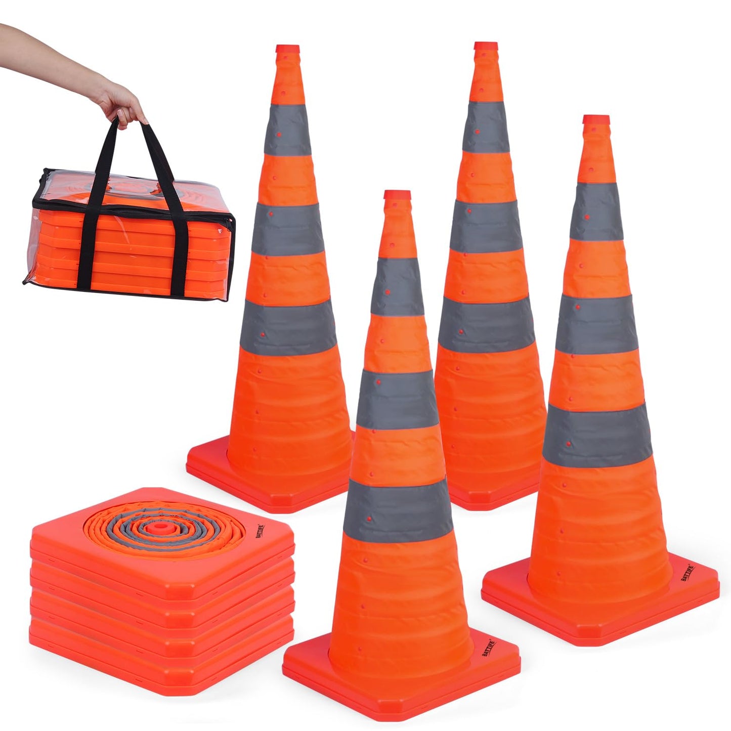 36 Inch Collapsible Traffic Safety Cones for Multi Purpose Use