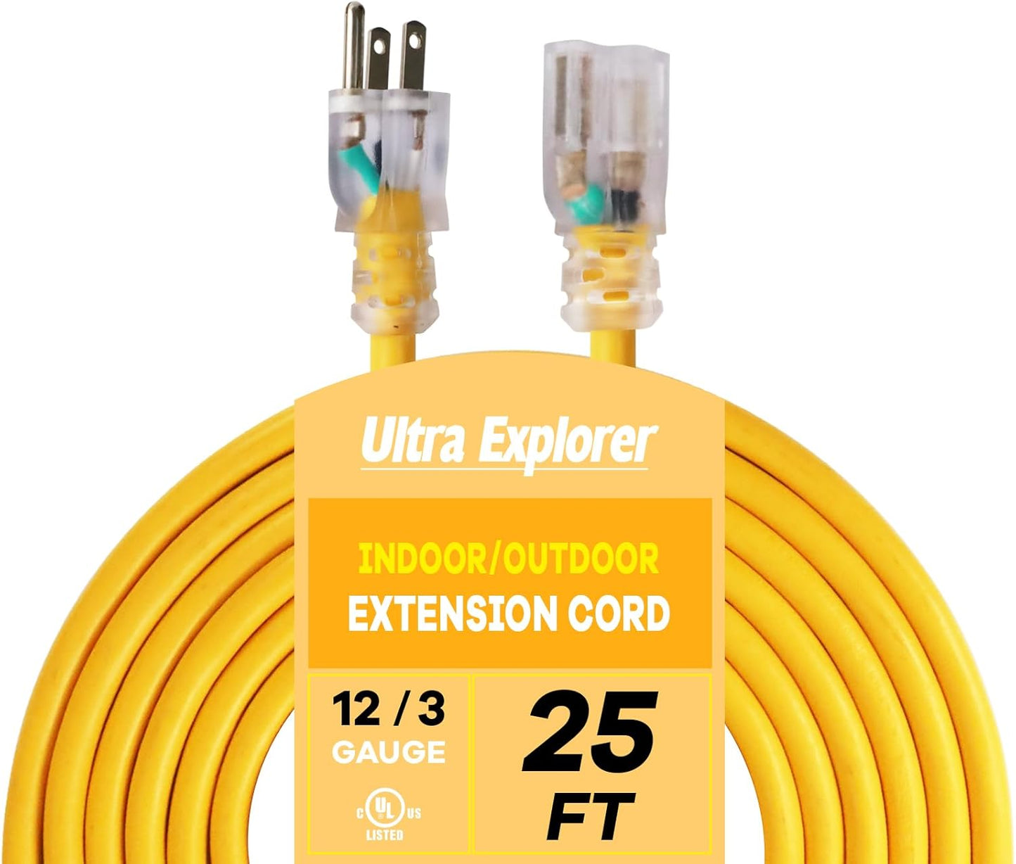 Indoor Extension Cord Waterproof 25 FT for Heavy Duty Use