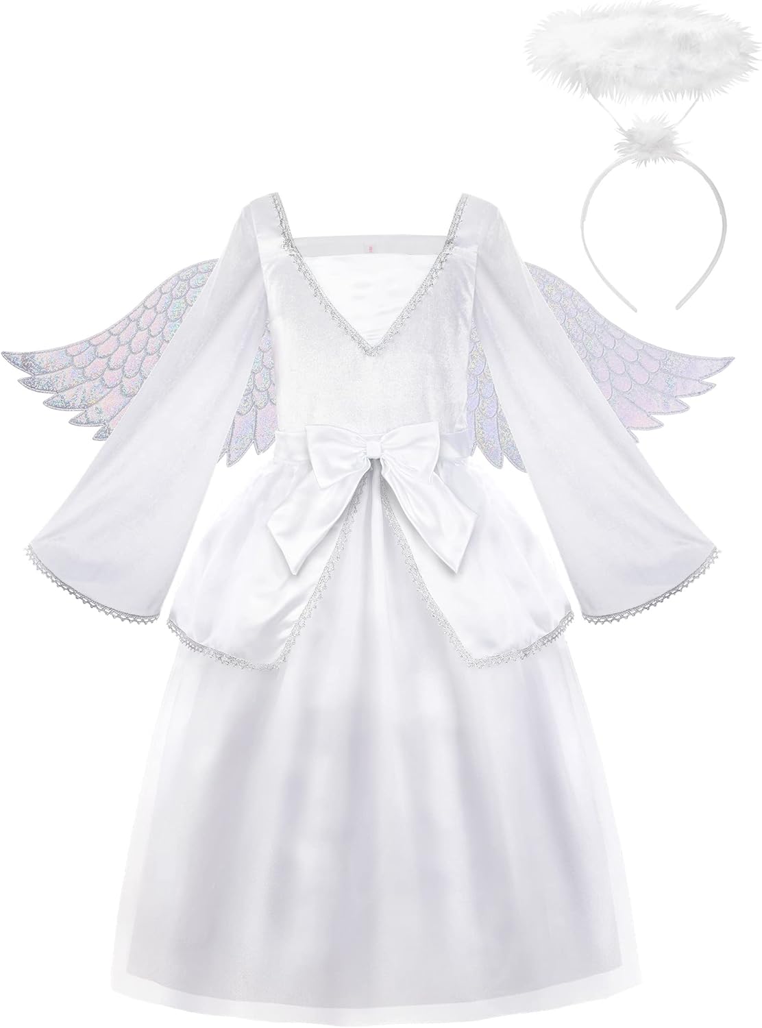 ReliBeauty Angel Costume for Kids with Wings and Halo Dress