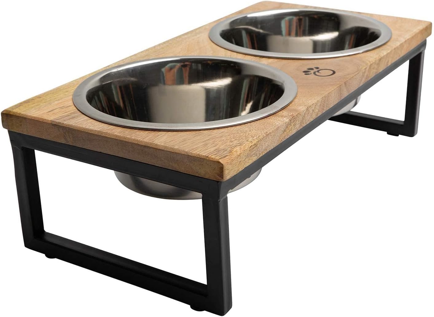 Mango Wood Dog Bowl Stand - Elevated Pet Feeder with 2 Bowls