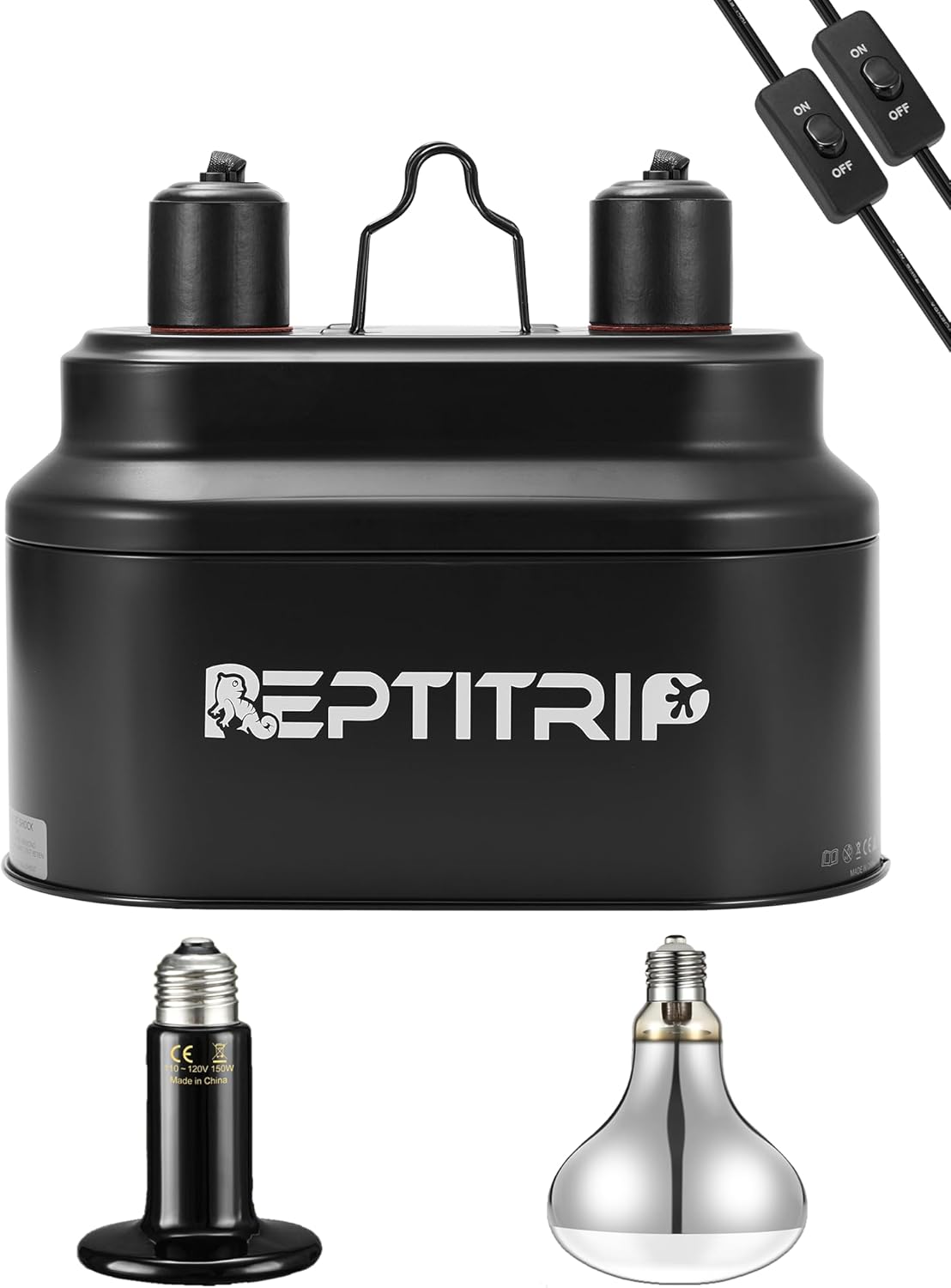 Dual Reptile Light Fixture with 100W UVA UVB Bulb & Heat Emitter