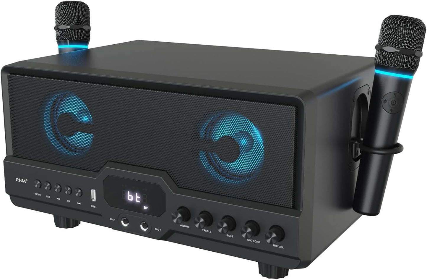 RHM Karaoke Machine: 4 Mics, Powerful Sound, RGB Lights