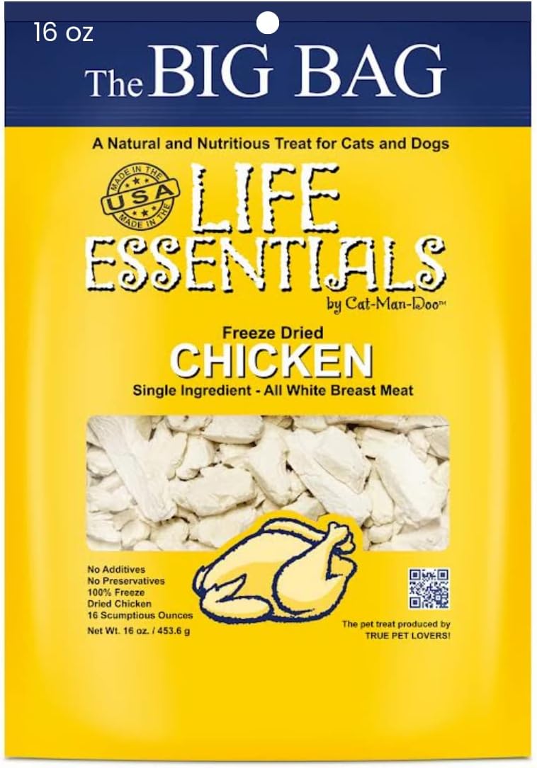 LIFE ESSENTIALS Dried Chicken Pet Treats for Cats - 16 Ounce