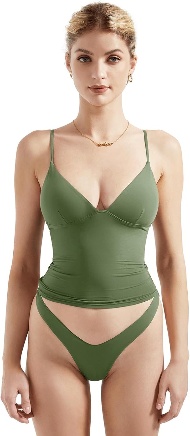 SUUKSESS Women Sexy Deep V Neck Sleeveless Fitted Cami Top