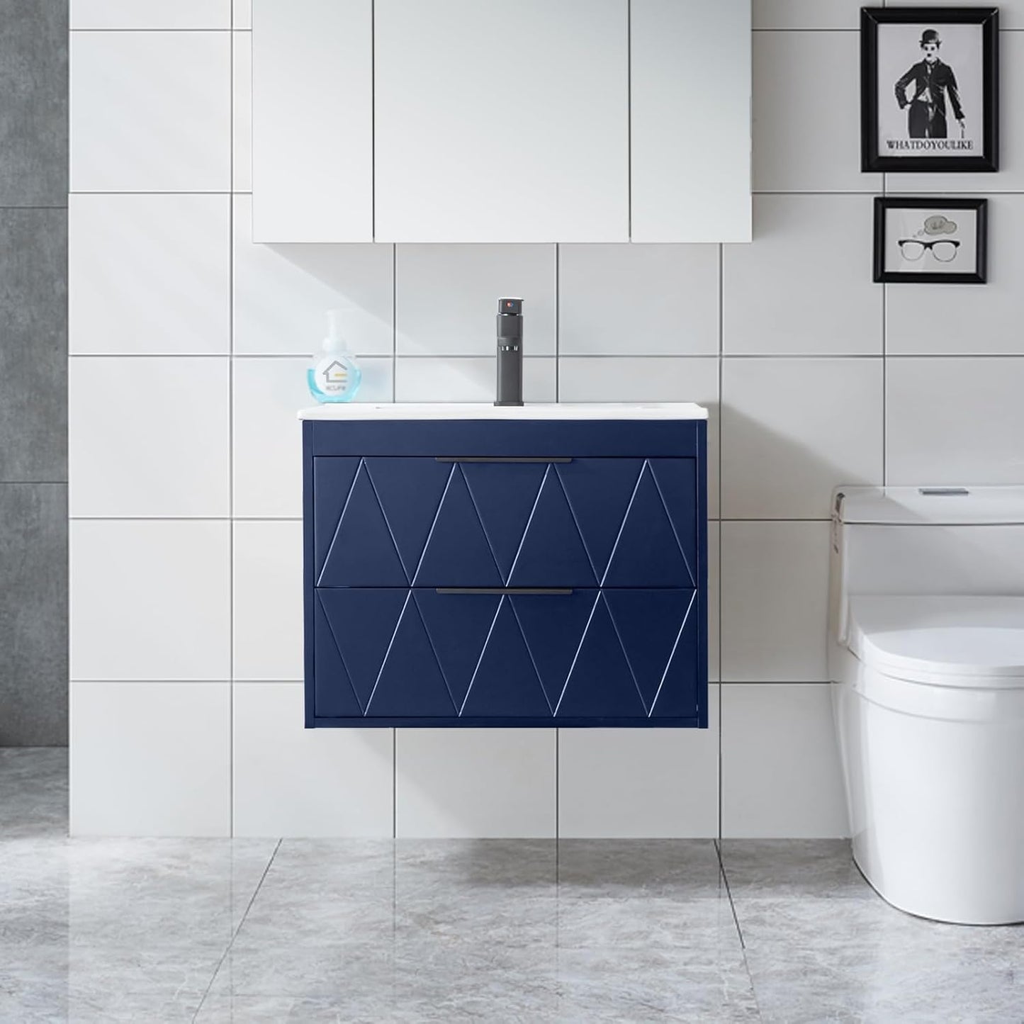 eclife 24in Bathroom Vanity Cabinet with Sink Combo, Navy Blue
