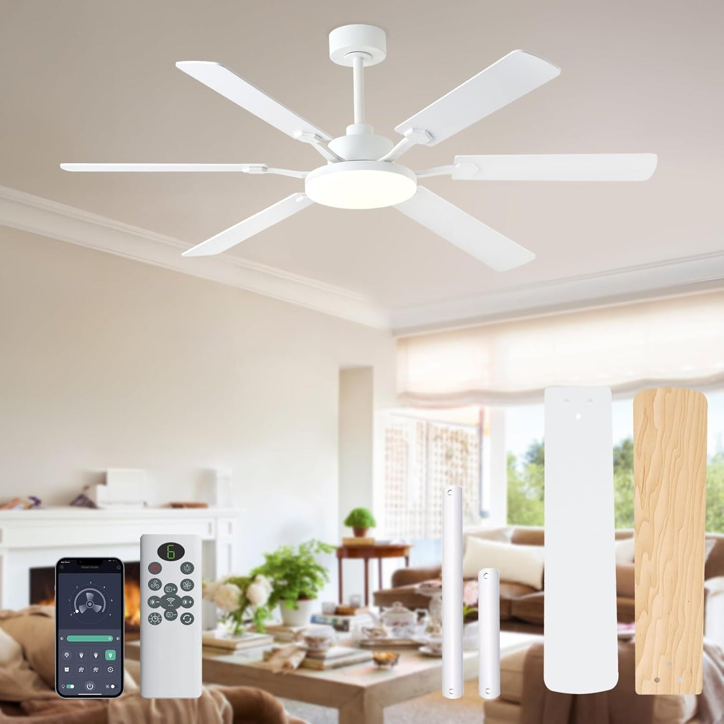 60 Inch Ceiling Fan with Lights and Remote Control for Home