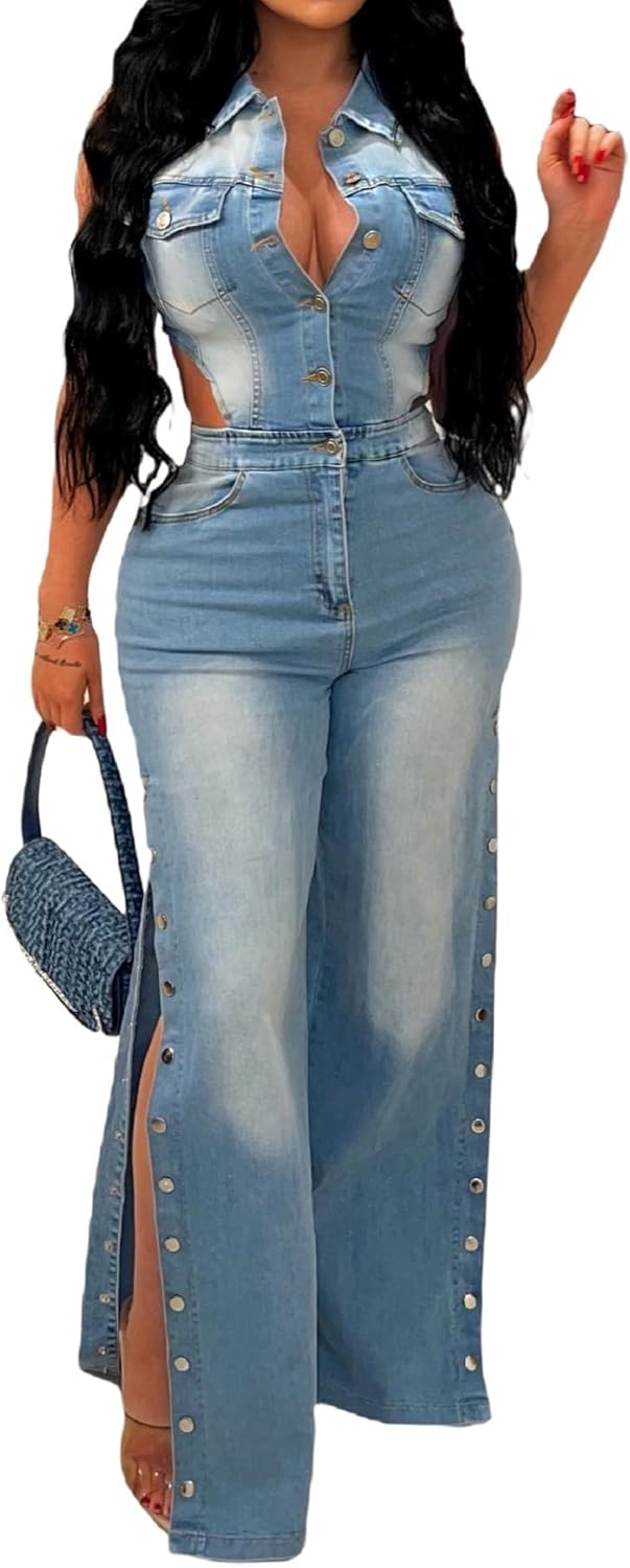 Stylish Off Shoulder Tube Denim Cargo Jumpsuit for Women