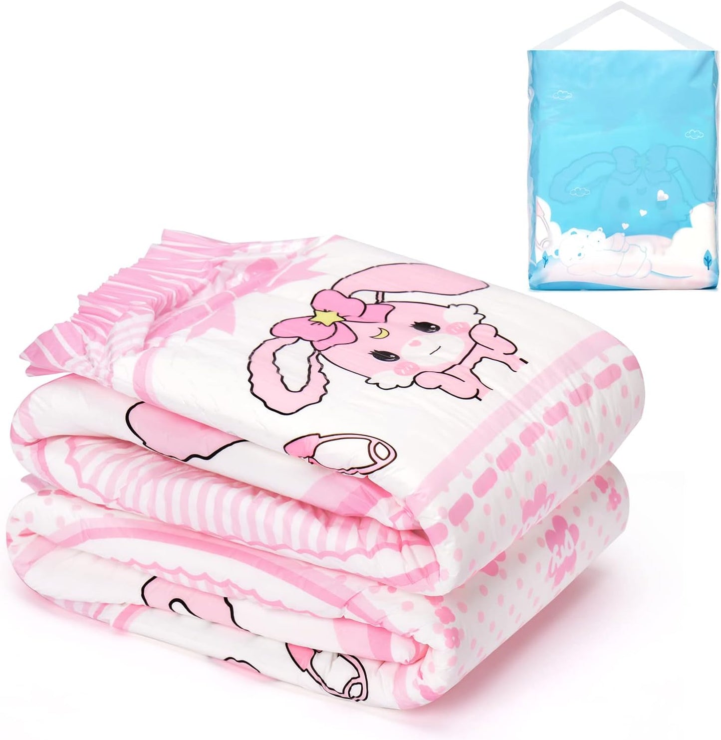 Littleforbig Adult Baby Usagi Cute Diapers - 2 PCS Set (Medium)