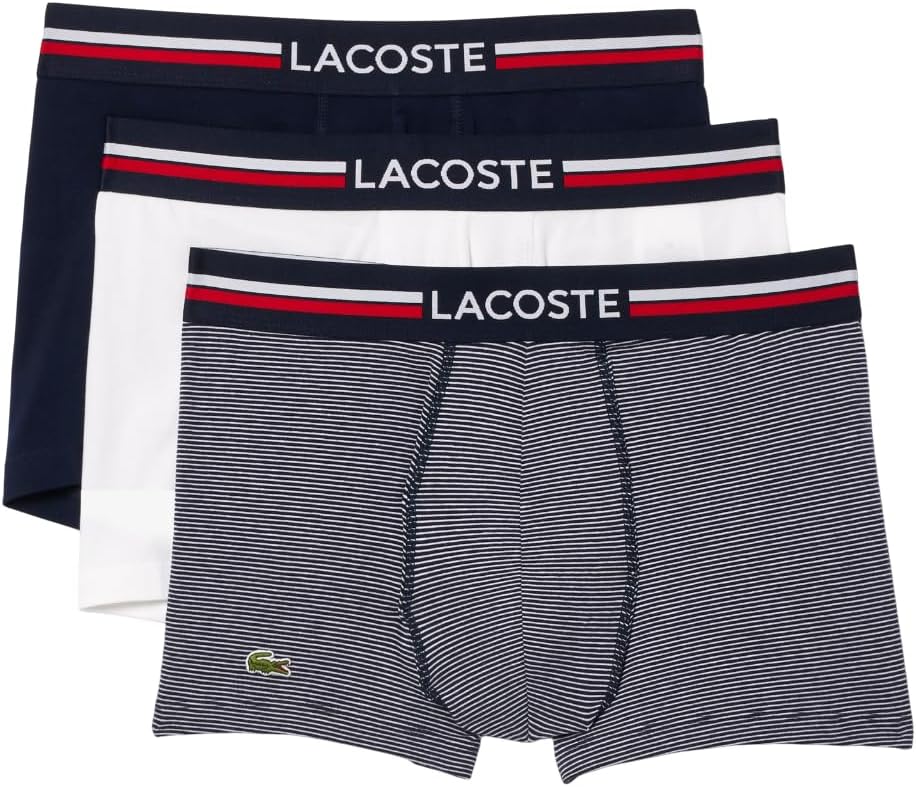 Lacoste Men's Cotton Stretch Tricolor Waistband Trunks, 3-Pack