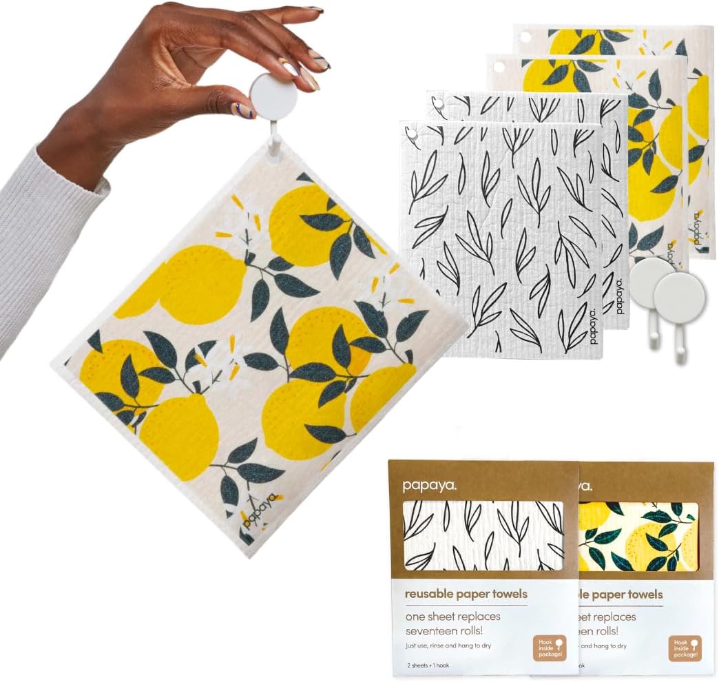Papaya Reusable Paper Towels 4-Pack - Eco Friendly Kitchen Cloths