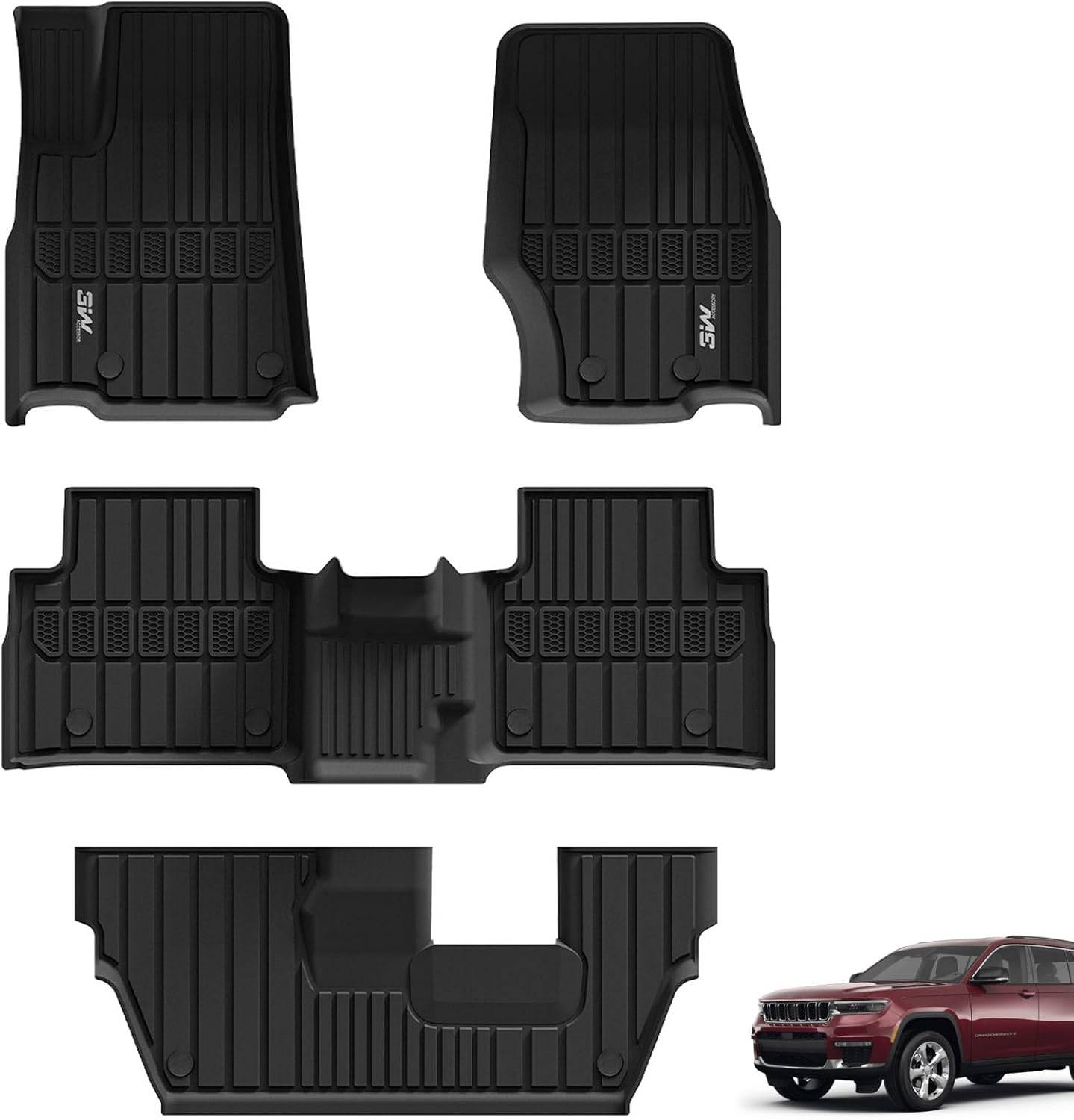 3W Floor Mats for Jeep Grand Cherokee L 2021-2025 All Weather