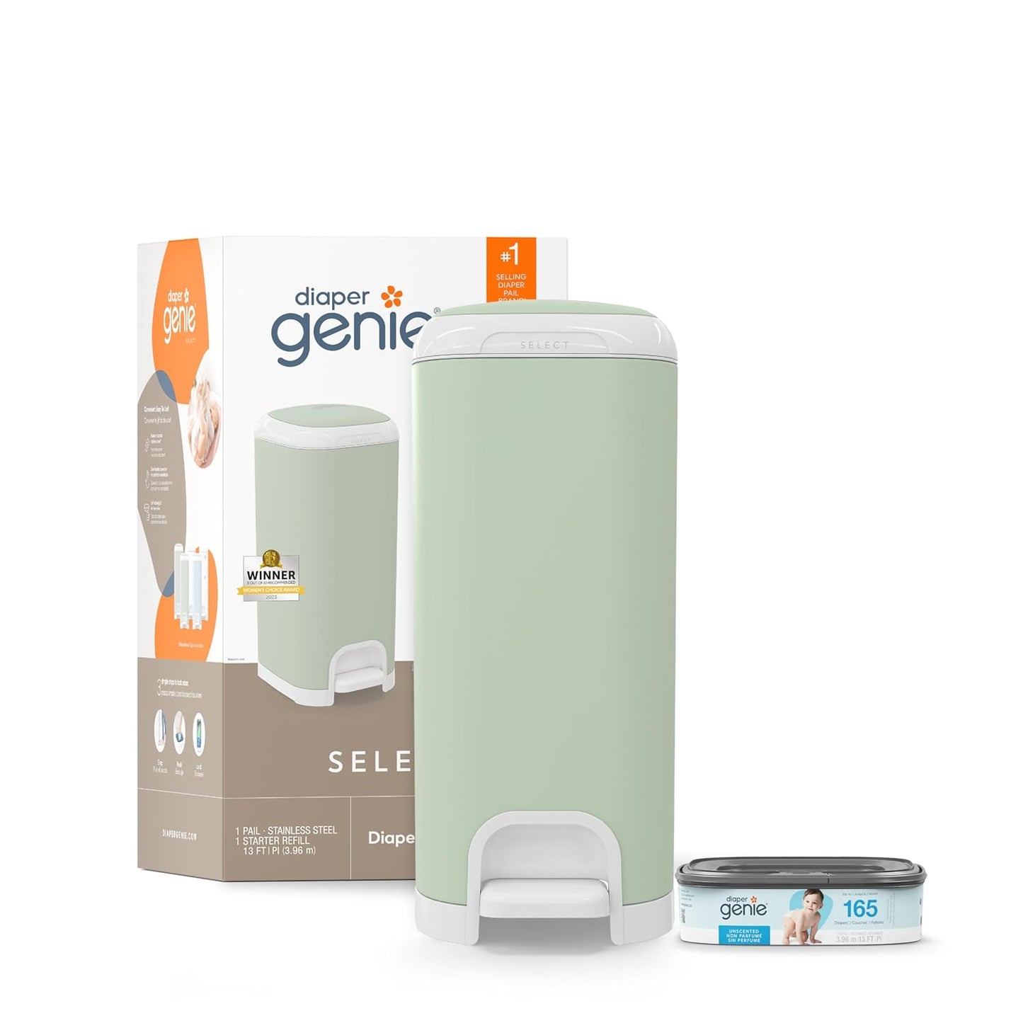 Diaper Genie Select Pail: Stainless Steel Odor Control for Nursery
