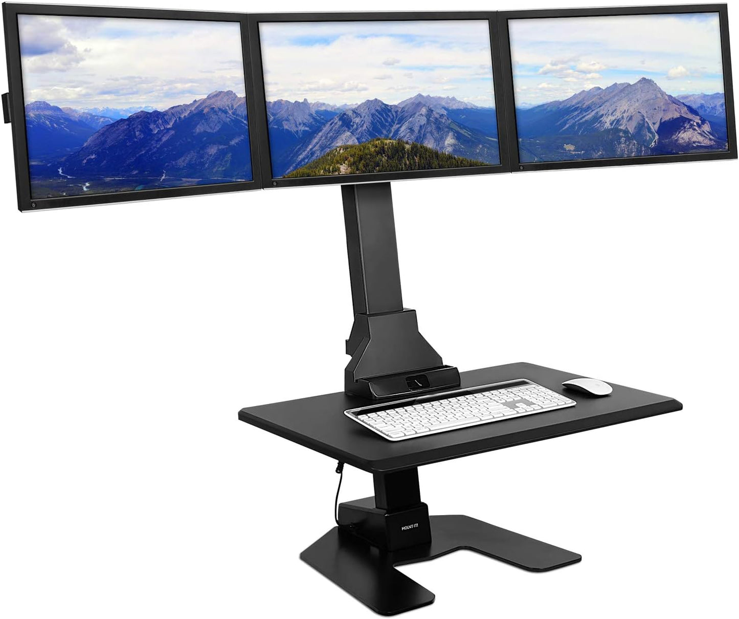 Mount-It! Triple Monitor Electric Standing Desk Converter - Height Adjustable - Perfect for Multi-Screen Productivity
