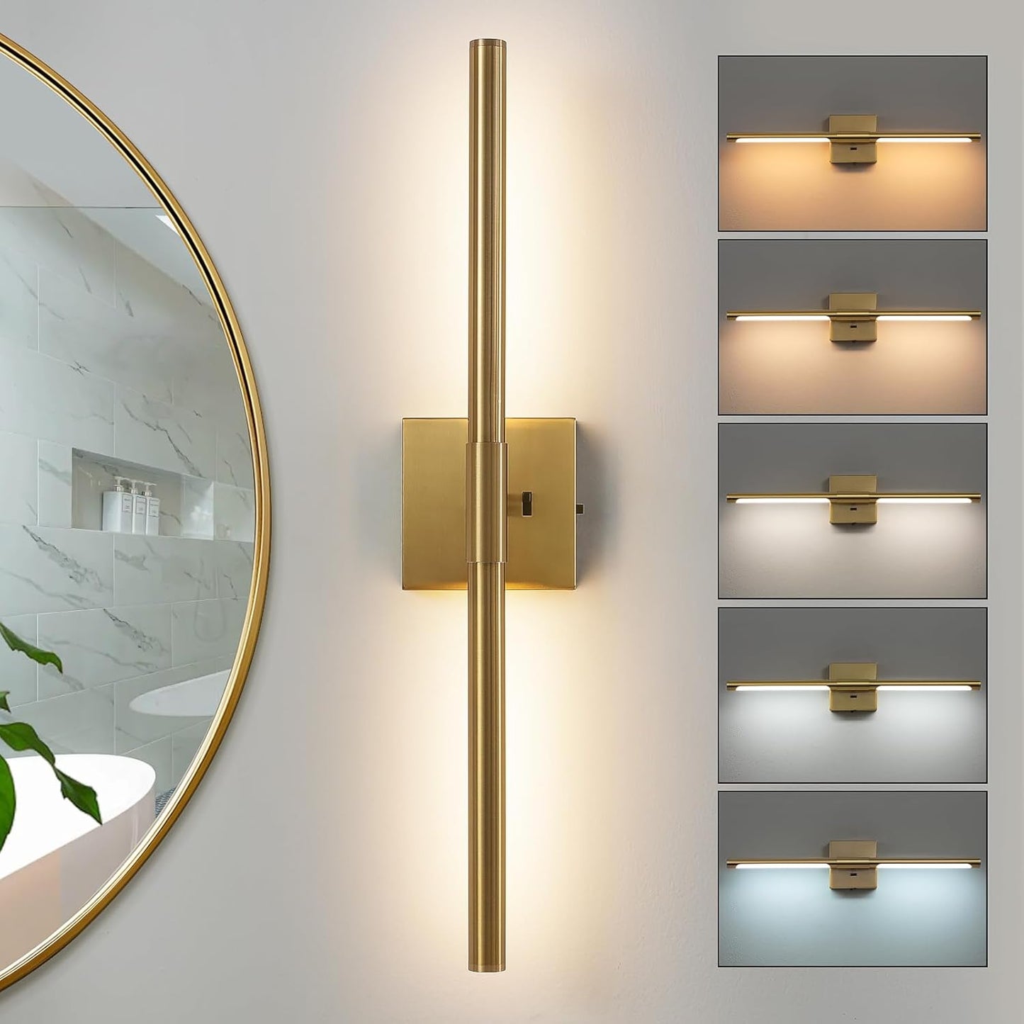 Gold Vanity Light Fixtures for Bathroom with Adjustable Brightness
