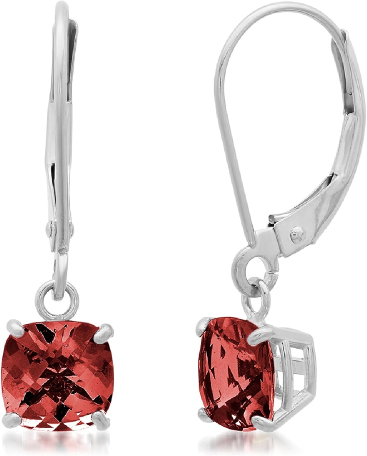 Solid 10K Gold Cushion Cut Dangle Gemstone Earrings for Women