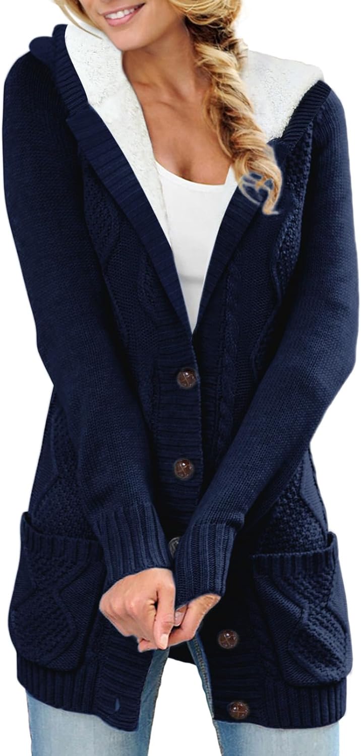 Sidefeel Women's Hooded Fleece Lined Cardigan for Winter Wear