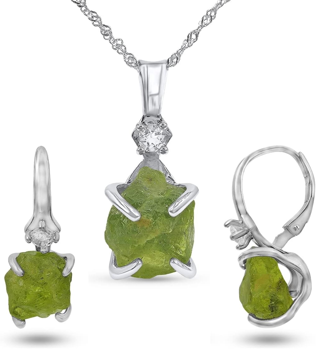 Real Raw Crystal Drop Earrings and Necklace Set for Her Gift