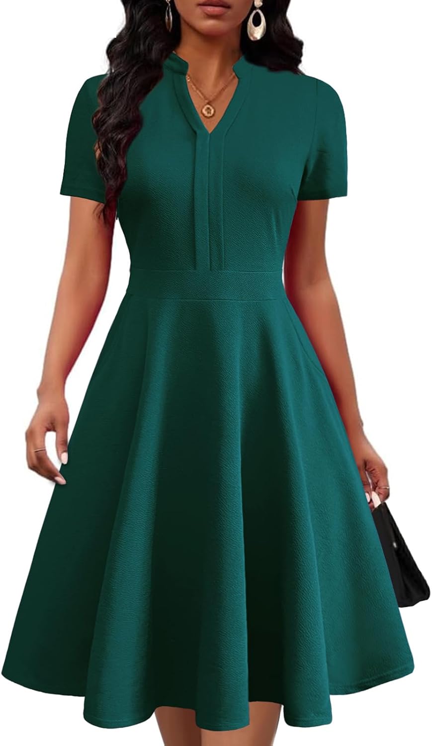 Mokayee Womens Summer Short Sleeve V Neck Fit and Flare Dress