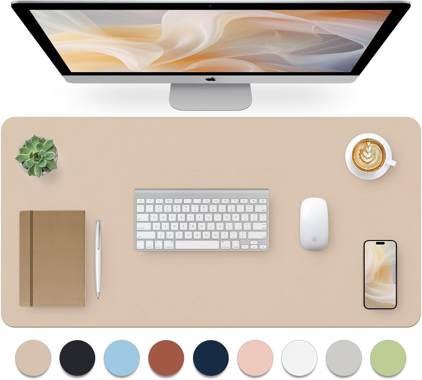 Waterproof Beige Leather Desk Pad Set - Non-Slip Protector Mat - Bloss