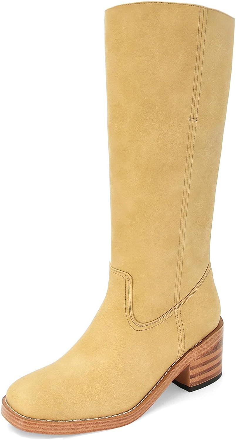 Womens Banana Knee High Boots Comfortable Block Heel Riding Boots