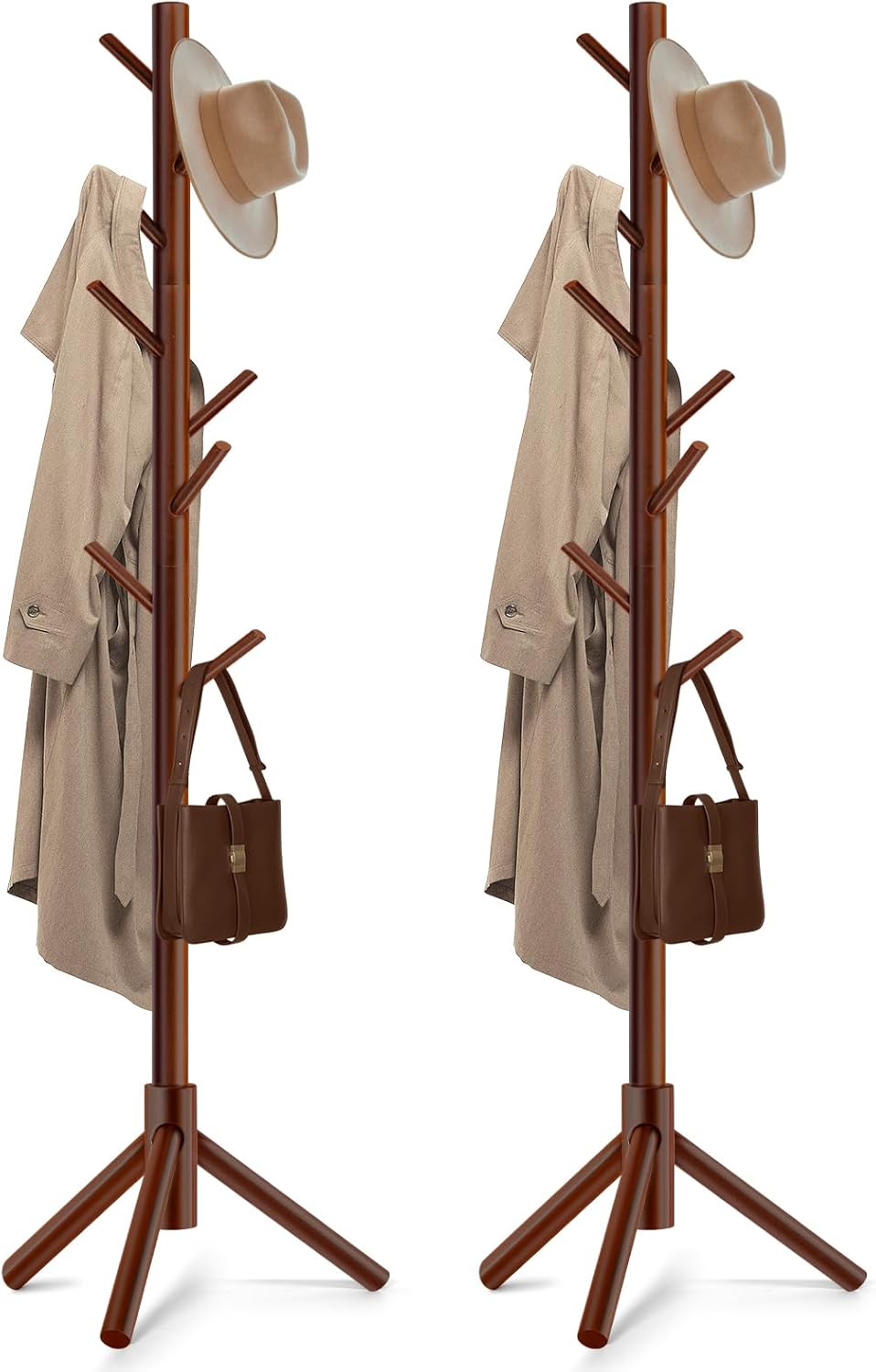 2PCS Solid Wooden Coat Rack Freestanding for Entryway and Office