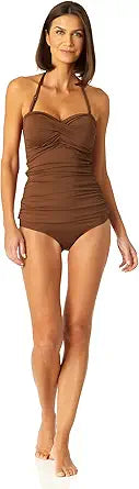 Anne Cole Women's Solid Twist Front Shirred Bandeau Tankini Top