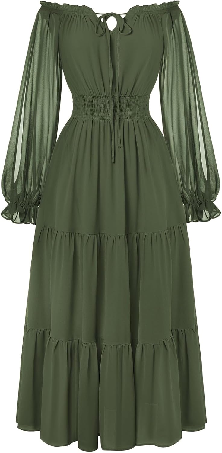 Renaissance Off Shoulder Long Sleeve Maxi Dress for Women