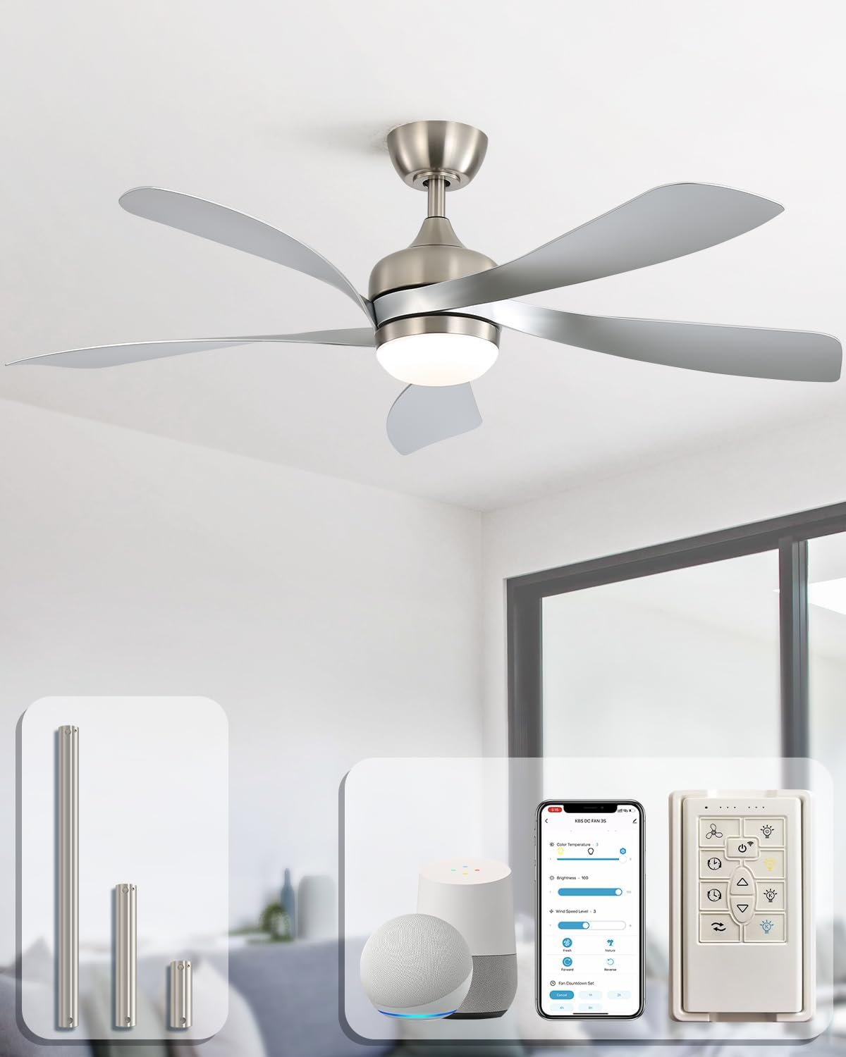 Sofucor 52 Inch Smart Ceiling Fan with Lights and Remote Control