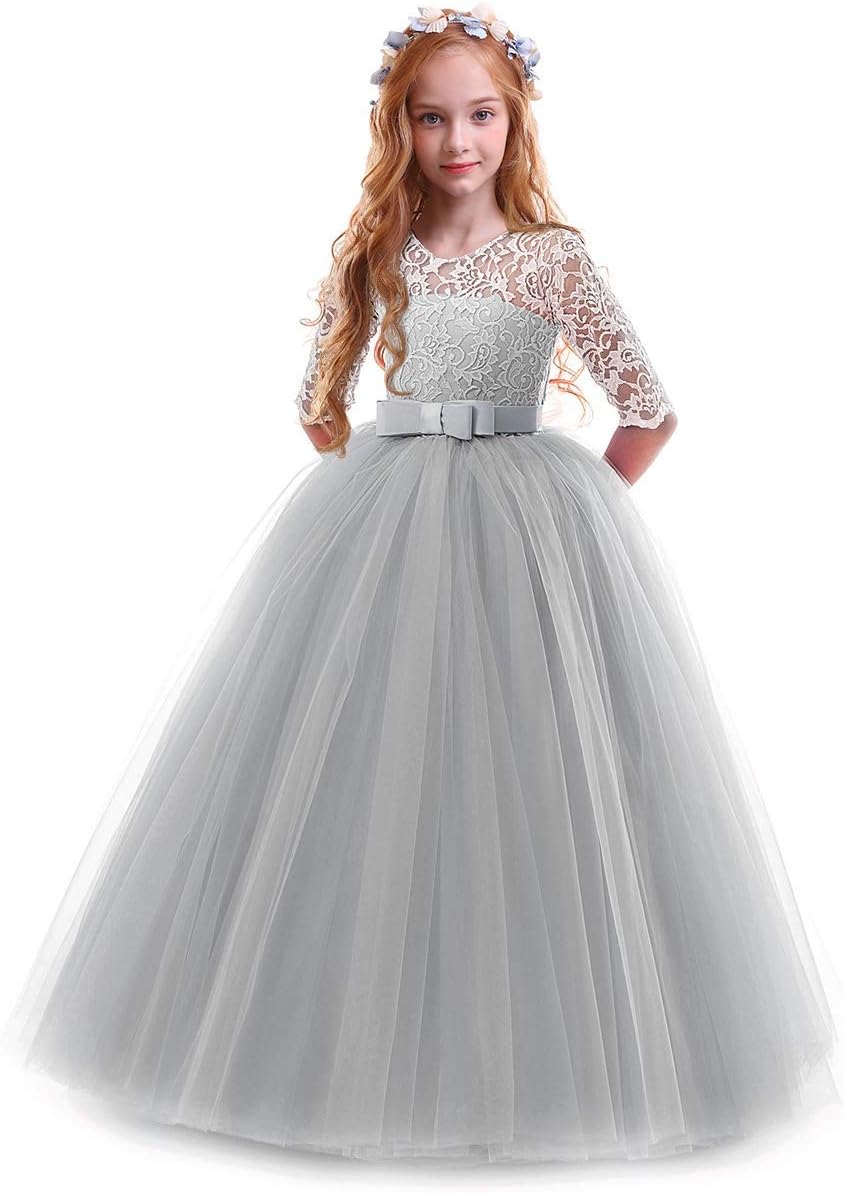 Girls Flower Vintage Floral Lace Maxi Dress for Special Occasions