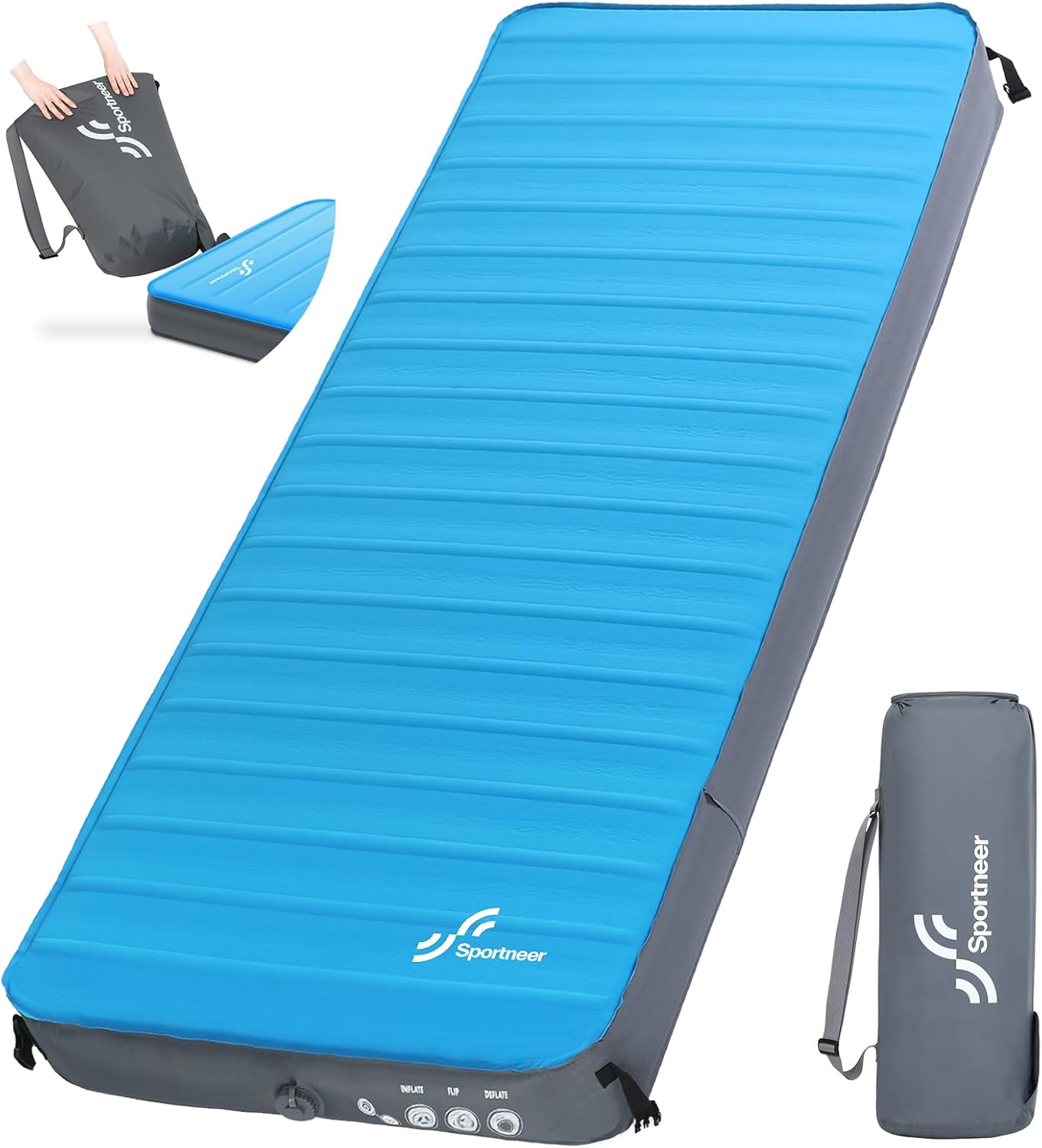 Sportneer Sleeping Pad: 4in Ultra-Thick Self-Inflating Mattress