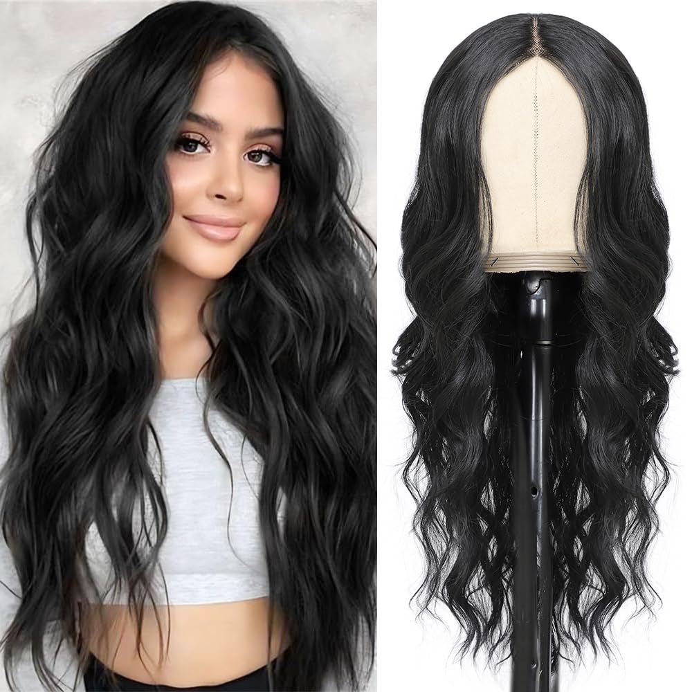 ShowCoco 26 Inch Black Wig for Women - Natural Wavy Style