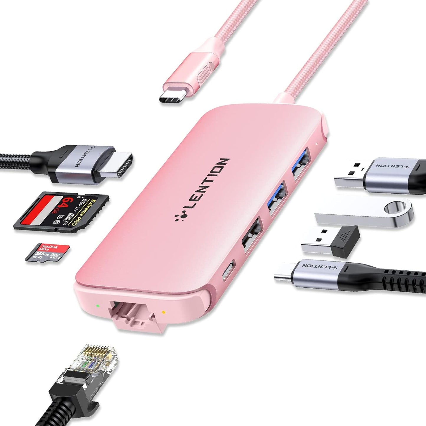 LENTION Ultra-Thin USB C Hub with Ethernet and 4K HDMI Output