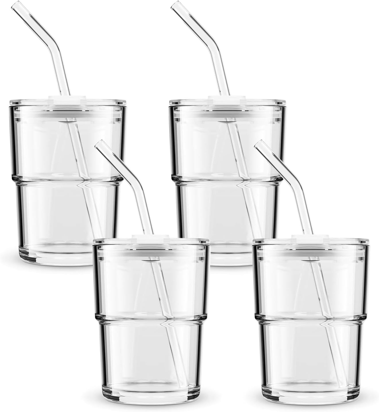 13 oz Tumbler Water Glass Set with Straw and Dustproof Lid