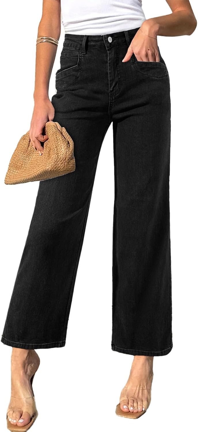 Wide Leg Jeans for Women - High Waisted Stretchy Denim Pants