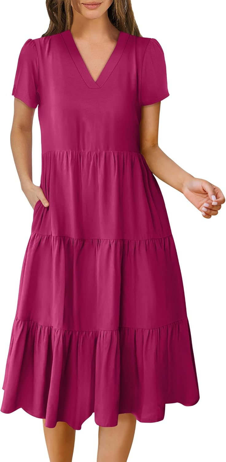 ANRABESS Women's Summer Casual V Neck Midi Dresses for 2025