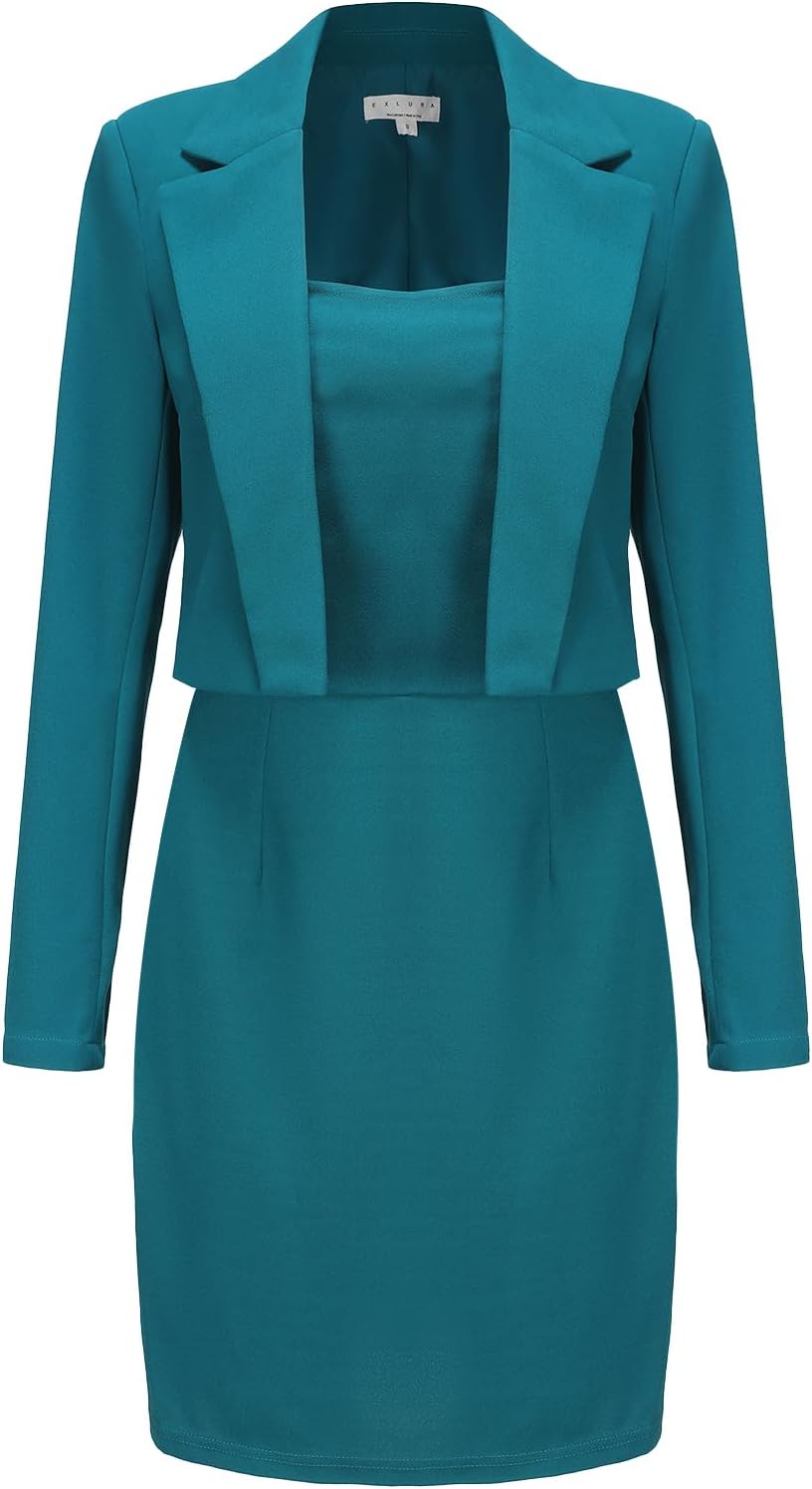 EXLURA Women's Business Blazer Dress Suit Set for Office Wear