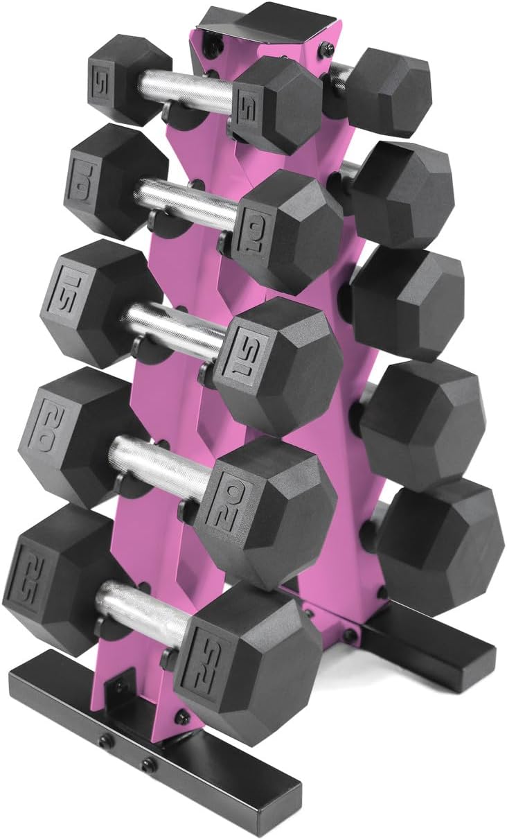 Enhance Muscle Toning: 5-25lb Rubber Hex Dumbbell Set
